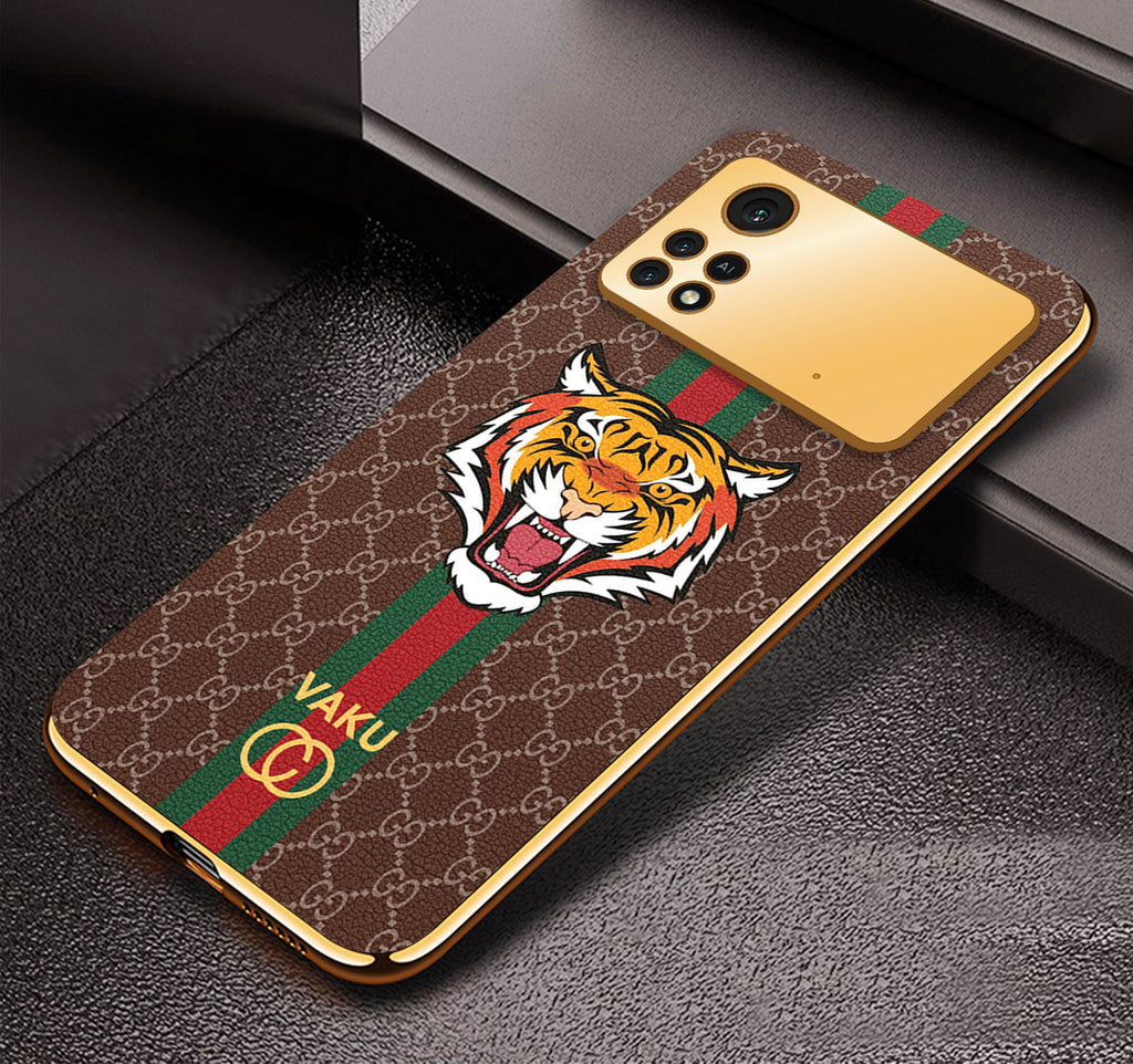 Vaku ® Xiaomi Poco M4 Pro Lynx Designer Leather Pattern Gold Electroplated Soft TPU Back Cover Case