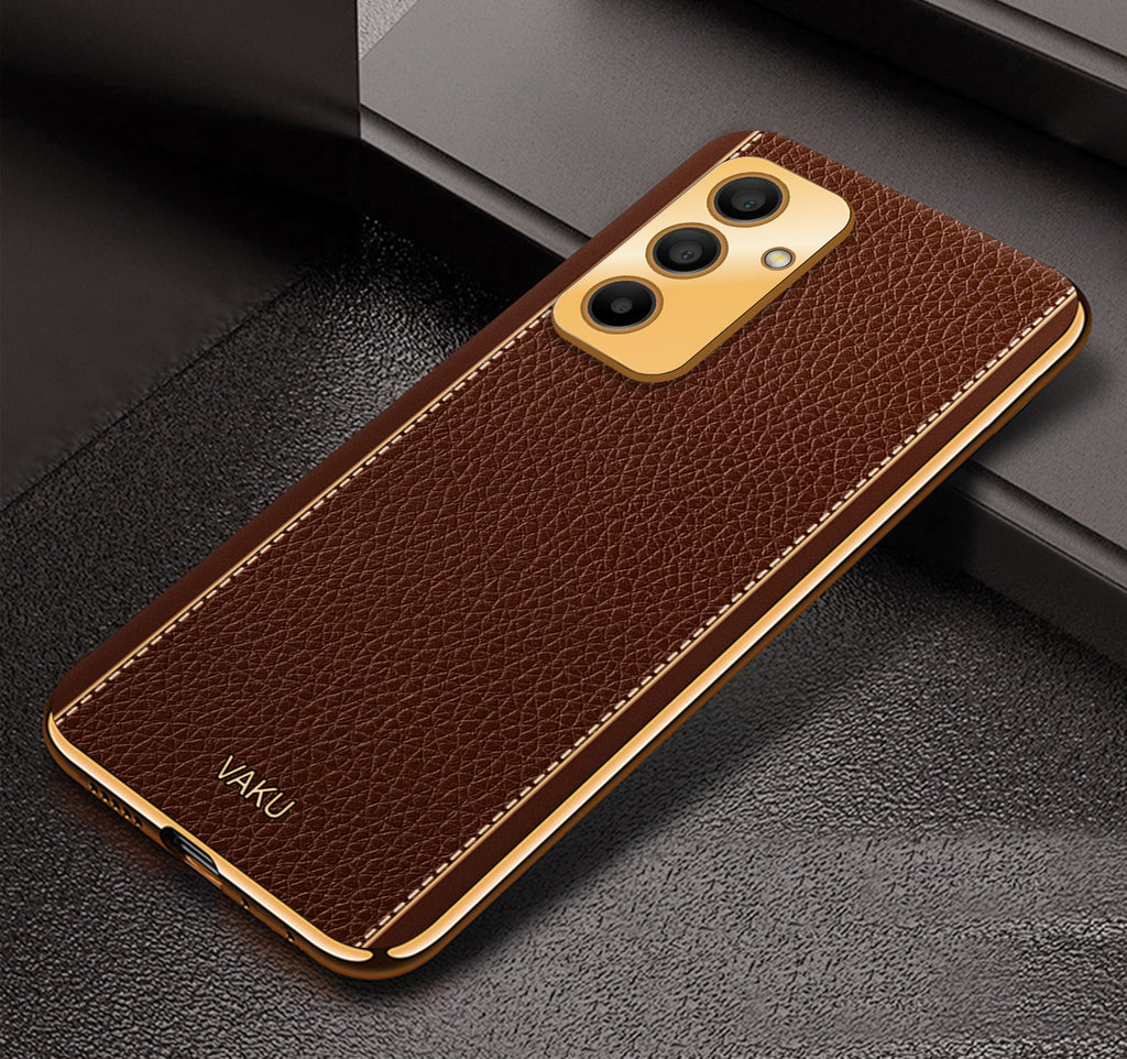 Vaku ® Samsung Galaxy A15 5G Luxemberg Leather Pattern Gold Electroplated Soft TPU Back Cover