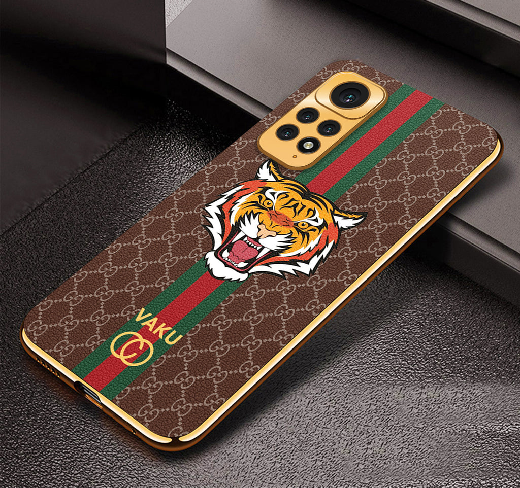 Vaku ® Xiaomi Redmi Note 11 Lynx Designer Leather Pattern Gold Electroplated Soft TPU Back Cover Case