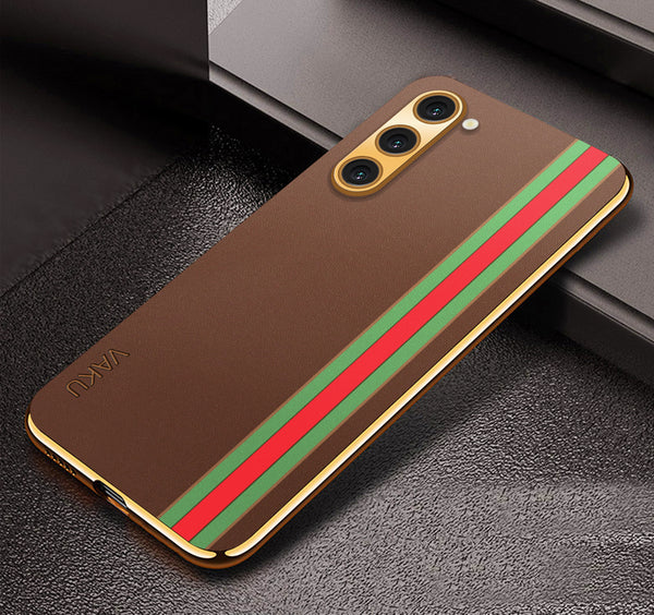 Vaku® Samsung Galaxy S20 FE Felix Line Leather Stitched Gold Electroplated Soft TPU Back Cover