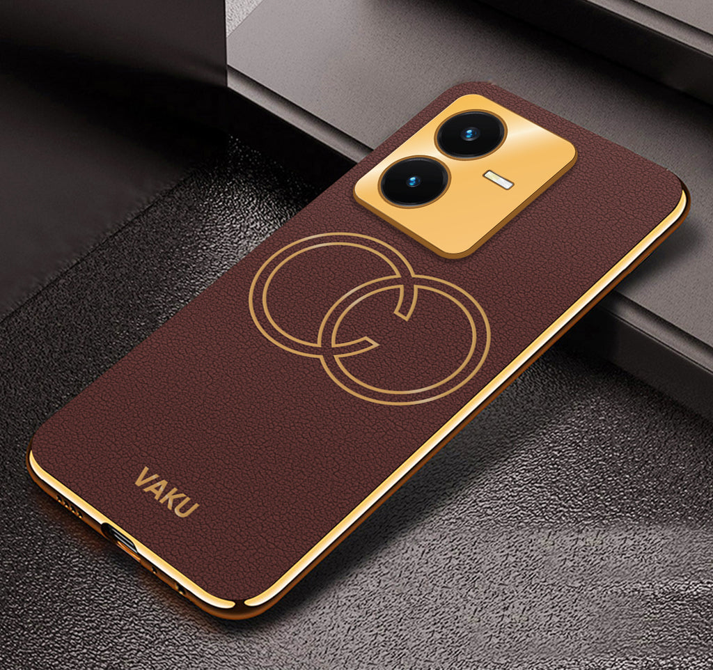 Vaku® Vivo Y22 Skylar Leather Pattern Gold Electroplated Soft TPU Back Cover