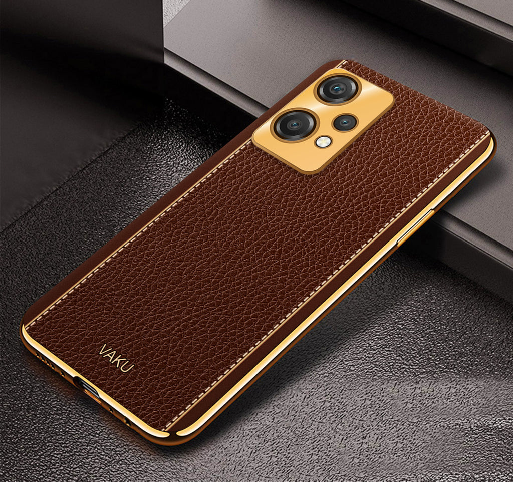 Vaku® Oneplus Nord CE 2 Lite 5G Luxemberg Series Leather Stitched Gold Electroplated Soft TPU Back Cover
