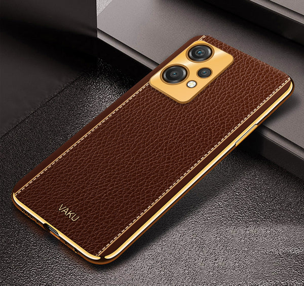 Vaku® Oneplus Nord CE 2 Lite 5G Luxemberg Series Leather Stitched Gold Electroplated Soft TPU Back Cover