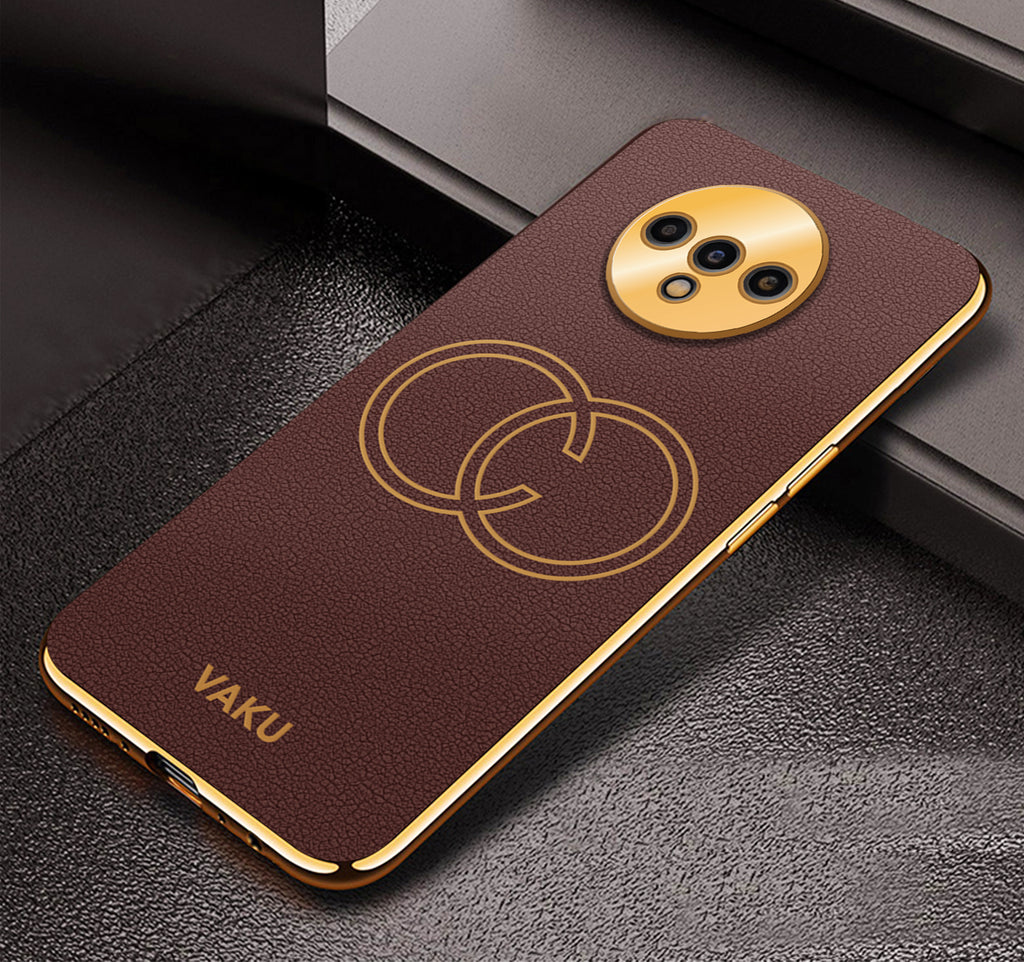 Vaku ® OnePlus 7T Skylar Leather Pattern Gold Electroplated Soft TPU Back Cover