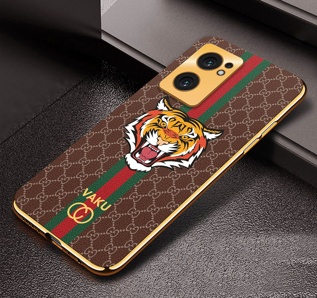 Vaku ® Oppo Reno7 5G Lynx Designer Leather Pattern Gold Electroplated Soft TPU Back Cover Case