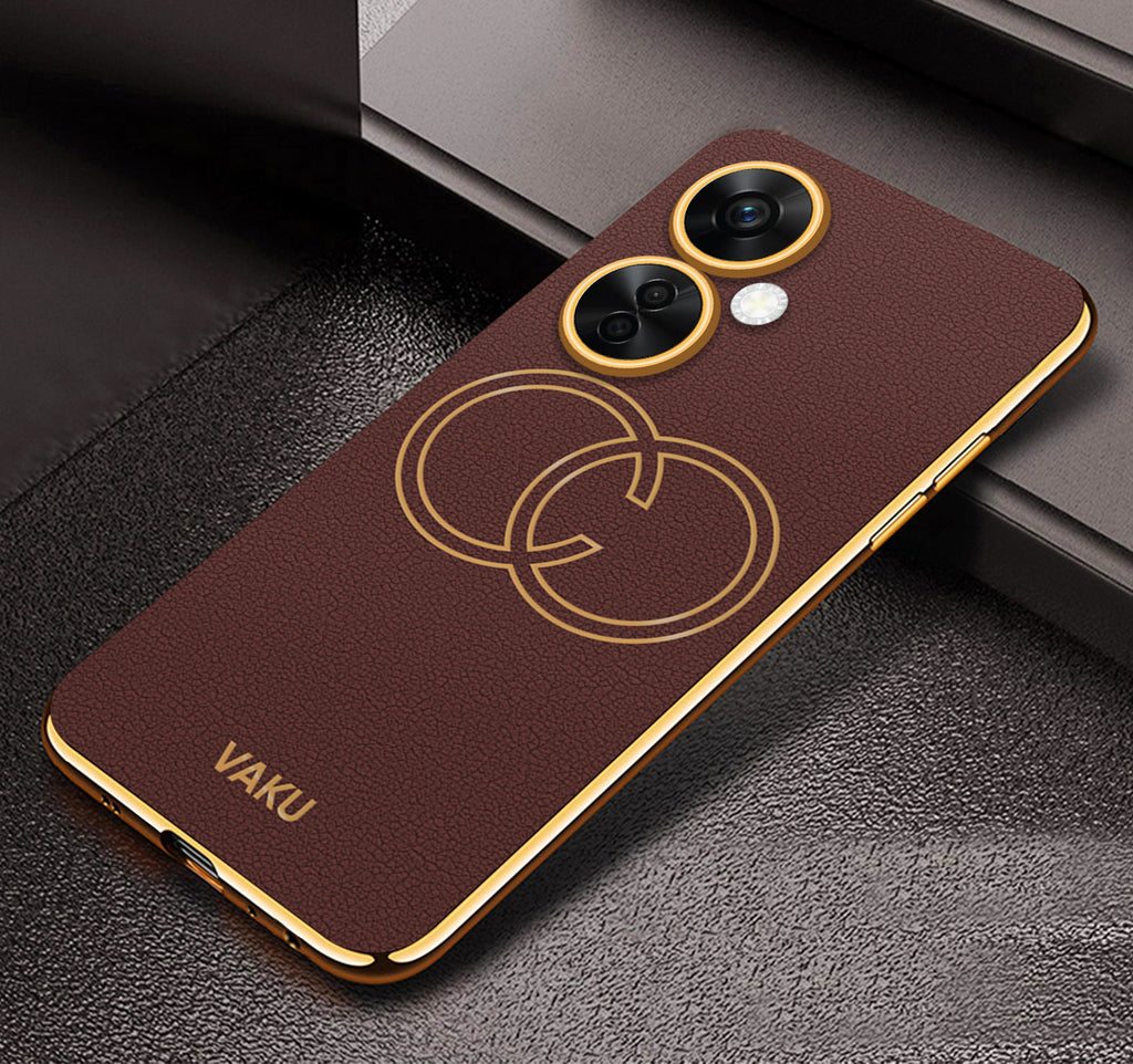 Vaku ® OnePlus Nord Ce 3 Lite 5G Skylar Series Leather Stitched Gold Electroplated Soft TPU Back Cover