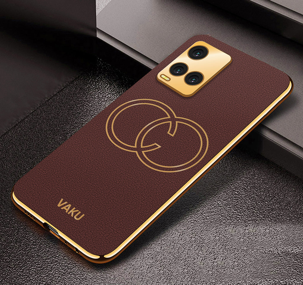 Vaku® Vivo Y33s Skylar Leather Pattern Gold Electroplated Soft TPU Back Cover