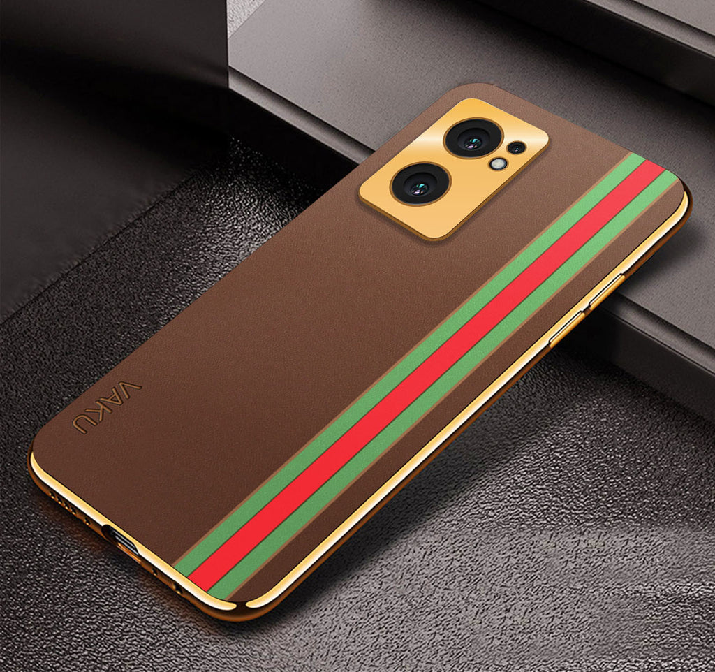 Vaku® Oppo Reno7 5G Felix Line Leather Stitched Gold Electroplated Soft TPU Back Cover Case
