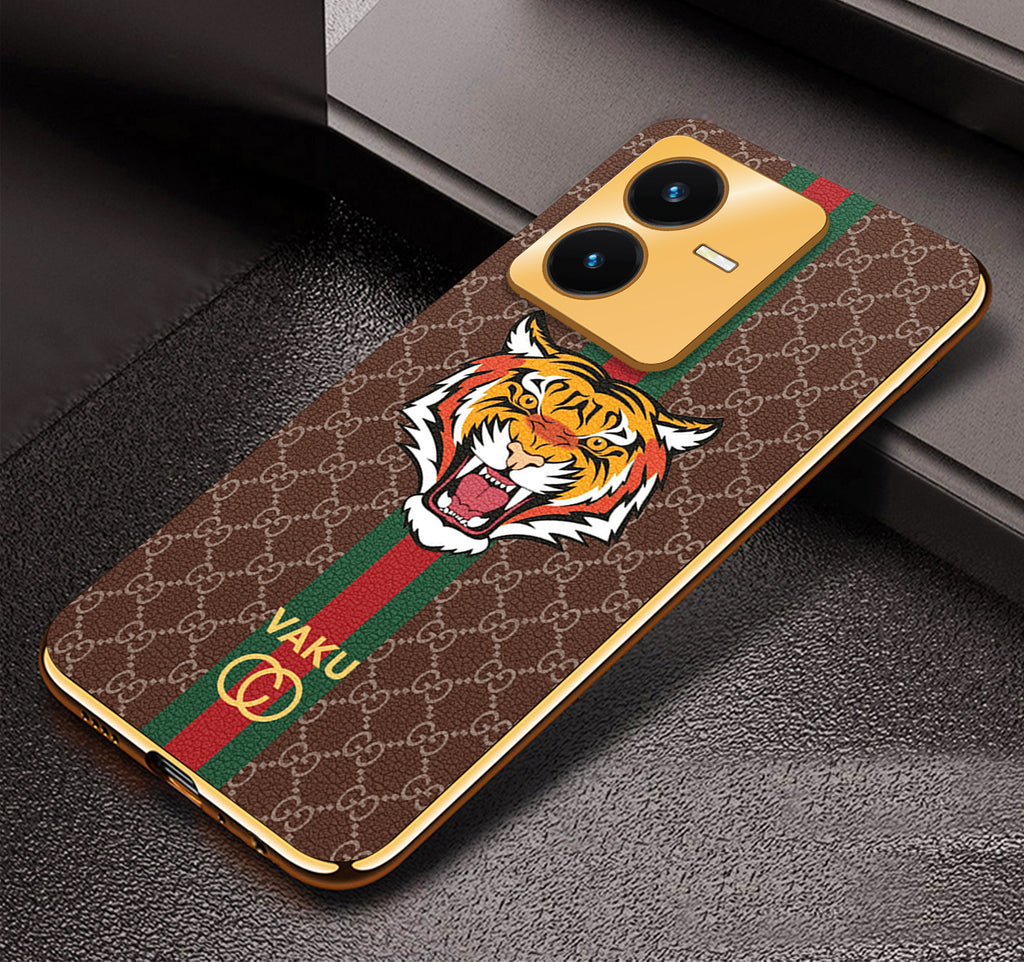 Vaku® Vivo Y22 Lynx Designer Leather Pattern Gold Electroplated Soft TPU Back Cover Case