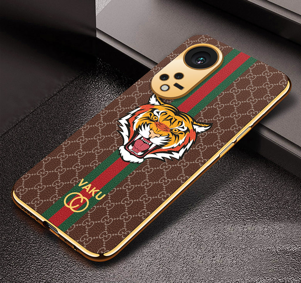 Vaku® Oppo Reno8T 5G Lynx Designer Leather Pattern Gold Electroplated Soft TPU Back Cover Case