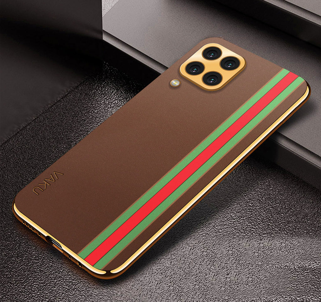 Vaku® Samsung Galaxy M53 5G Felix Line Leather Stitched Gold Electroplated Soft TPU Back Cover Case
