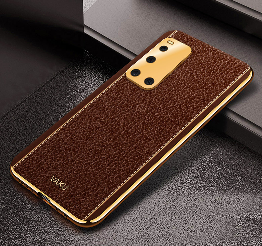 Vaku® Vivo V19 Luxemberg Series Leather Stitched Gold Electroplated Soft TPU Back Cover