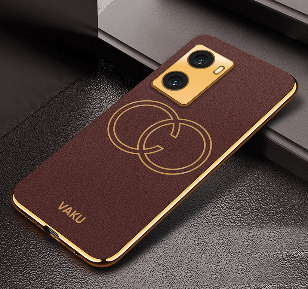 Vaku® Oppo A77 4G Skylar Series Leather Stitched Gold Electroplated Soft TPU Back Cover