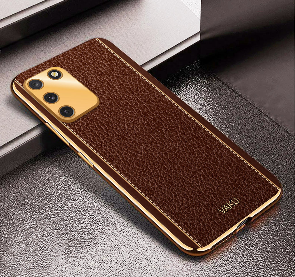 Vaku® Samsung Galaxy S10 Lite Luxemberg Series Leather Stitched Gold Electroplated Soft TPU Back Cover