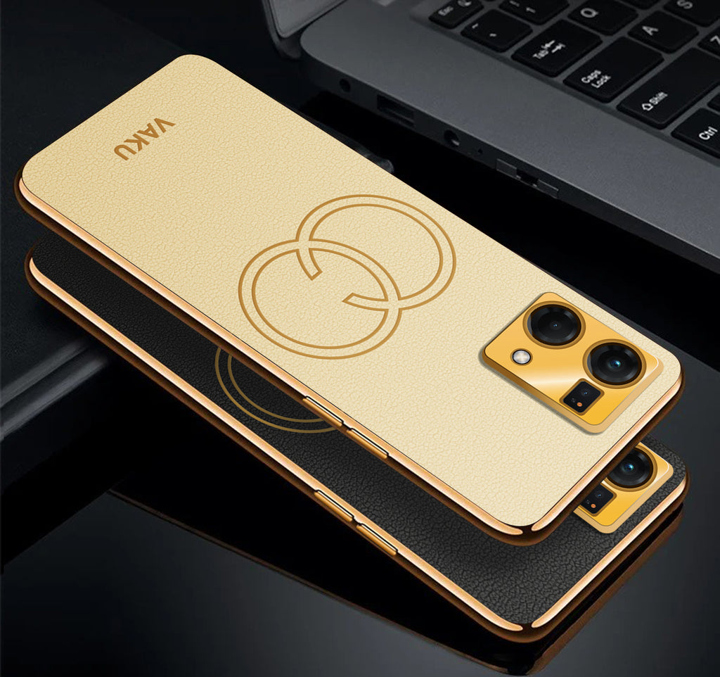 Vaku ® Oppo F21 Pro Skylar Leather Pattern Gold Electroplated Soft TPU Back Cover