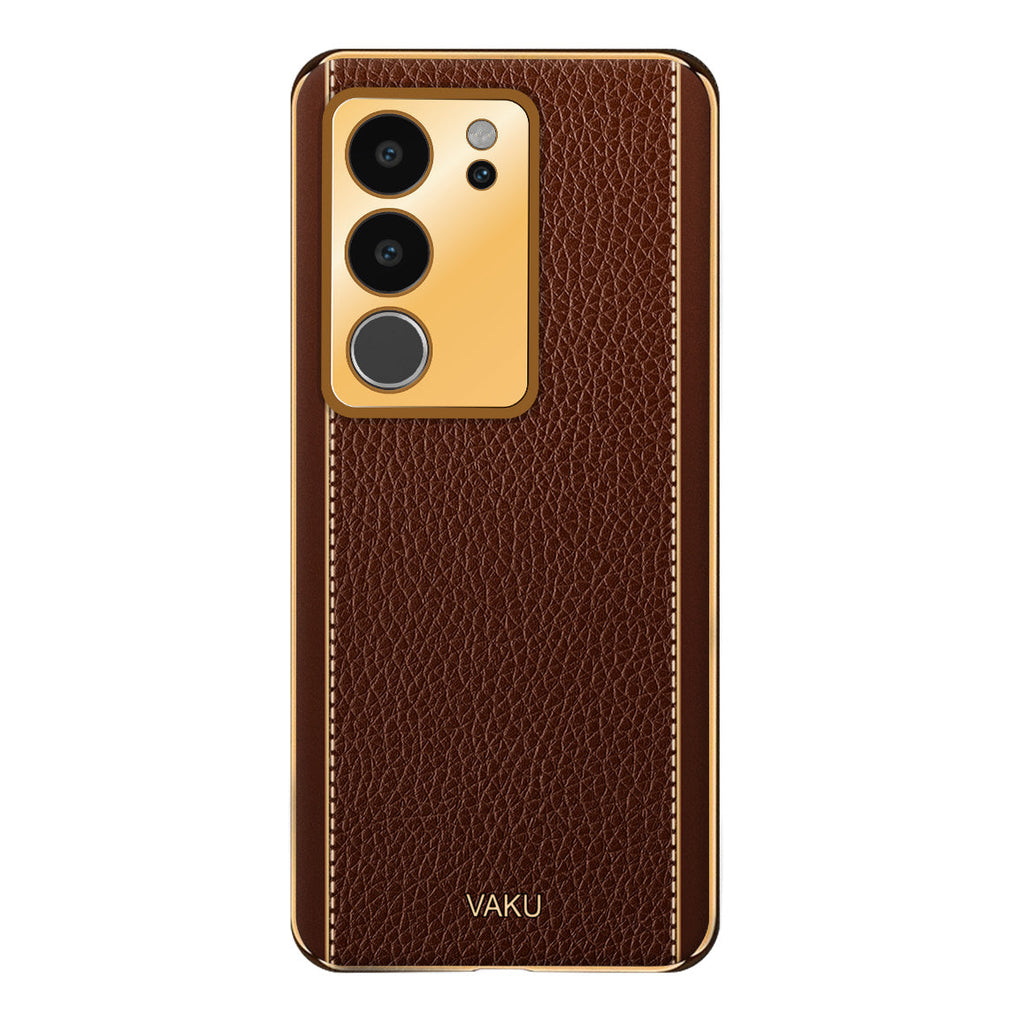 Vaku® Vivo V29 5G Luxemberg Leather Pattern Gold Electroplated Soft TPU Back Cover