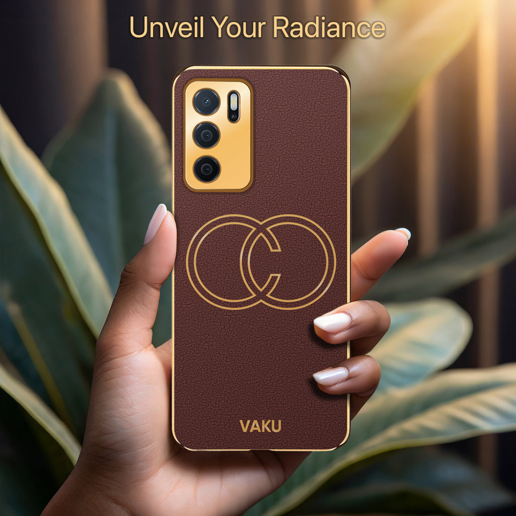 Vaku ® Oppo A16 Skylar Series Leather Stitched Gold Electroplated Soft TPU Back Cover