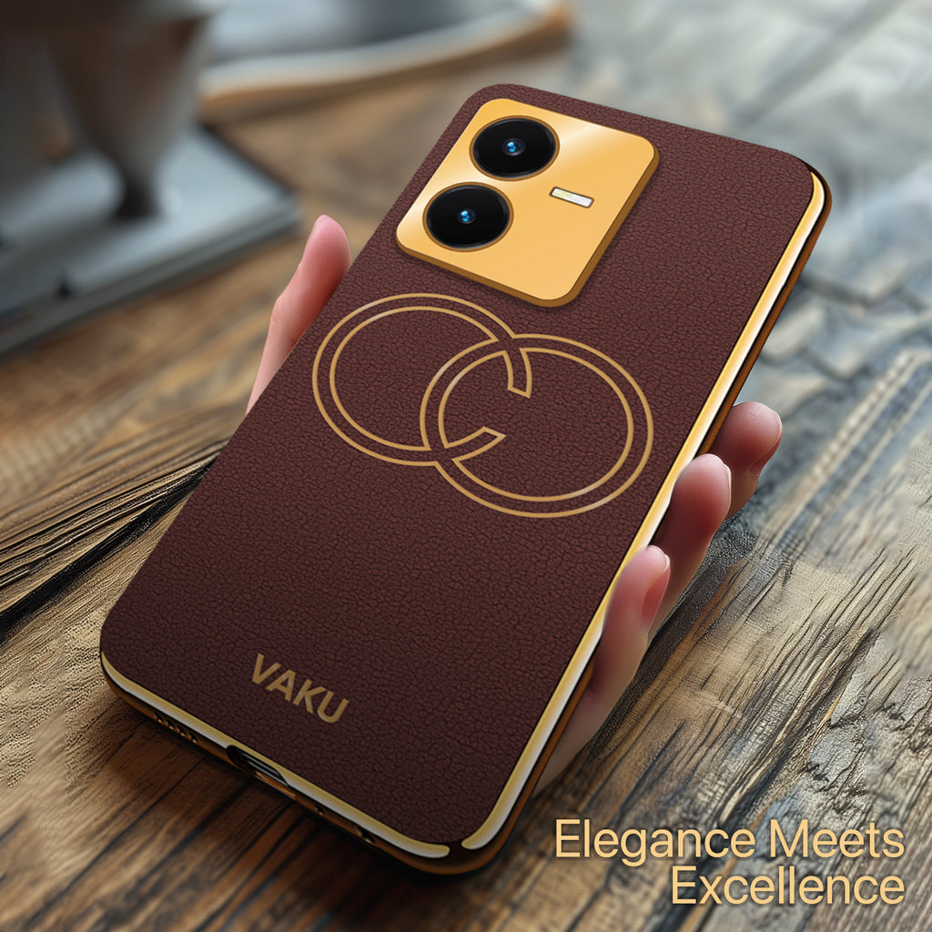 Vaku ® Vivo Y22 Skylar Leather Pattern Gold Electroplated Soft TPU Back Cover