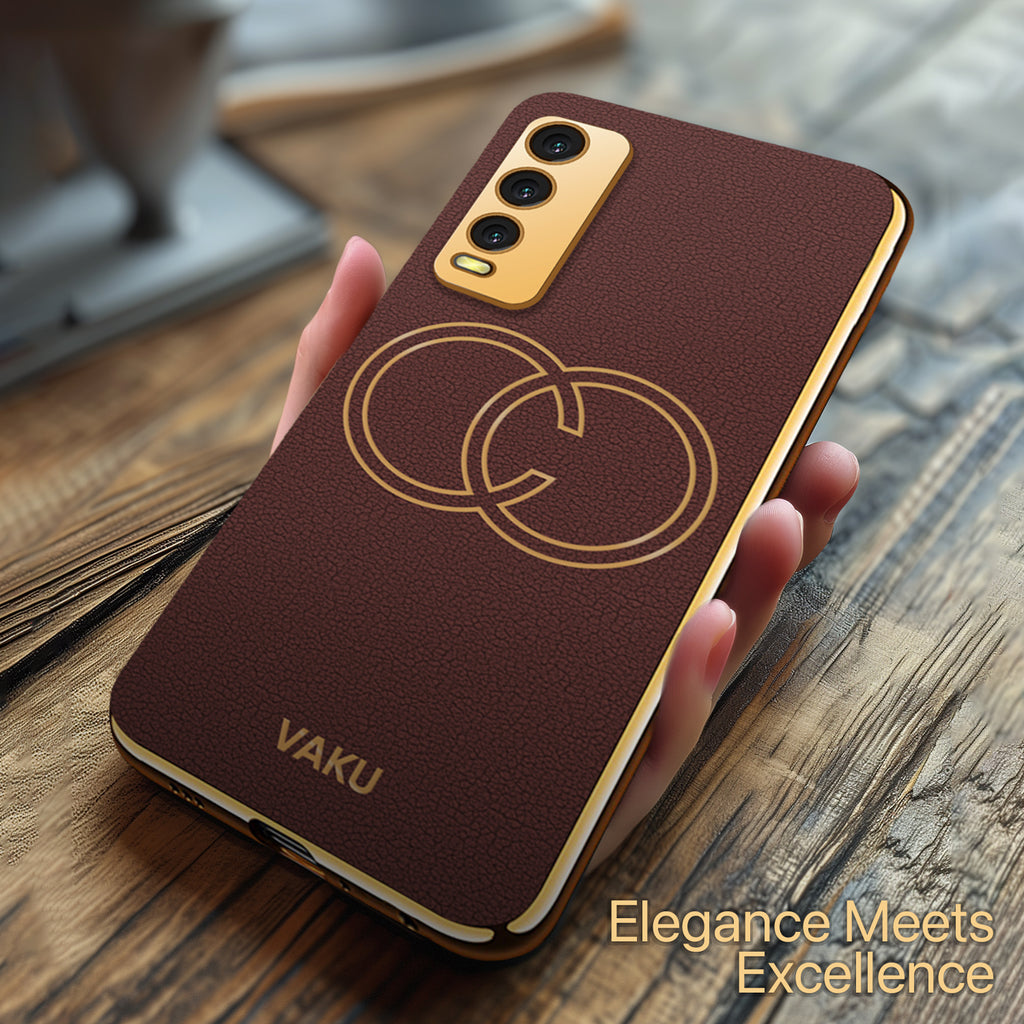 Vaku ® Vivo Y20 Skylar Leather Pattern Gold Electroplated Soft TPU Back Cover