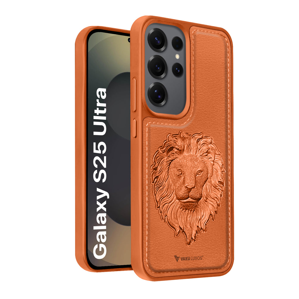 Vaku ® Samsung Galaxy S25 Ultra Lion Embossed Luxury Designer Leather Protective Back Cover