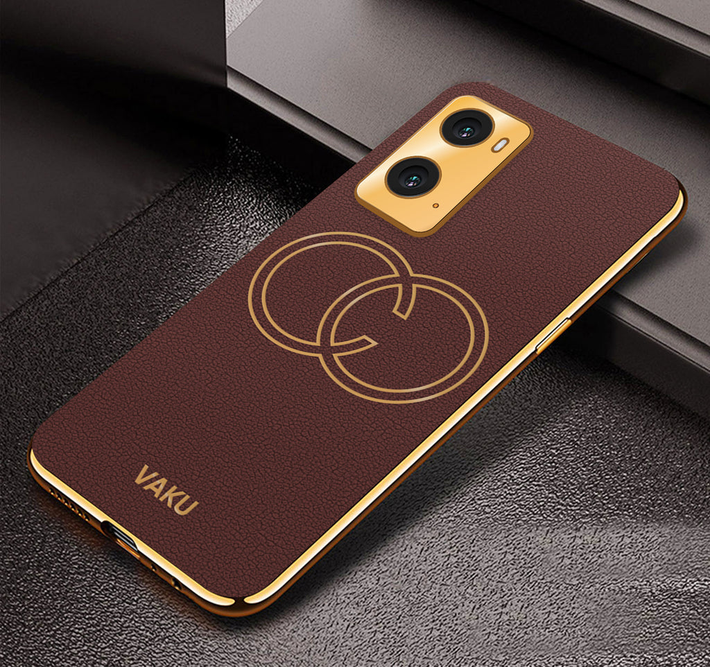 Vaku® Oppo A76 4G Skylar Leather Pattern Gold Electroplated Soft TPU Back Cover