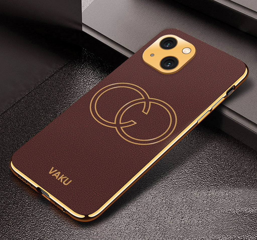 Vaku® Apple iPhone 13 Skylar Leather Pattern Gold Electroplated Soft TPU Back Cover