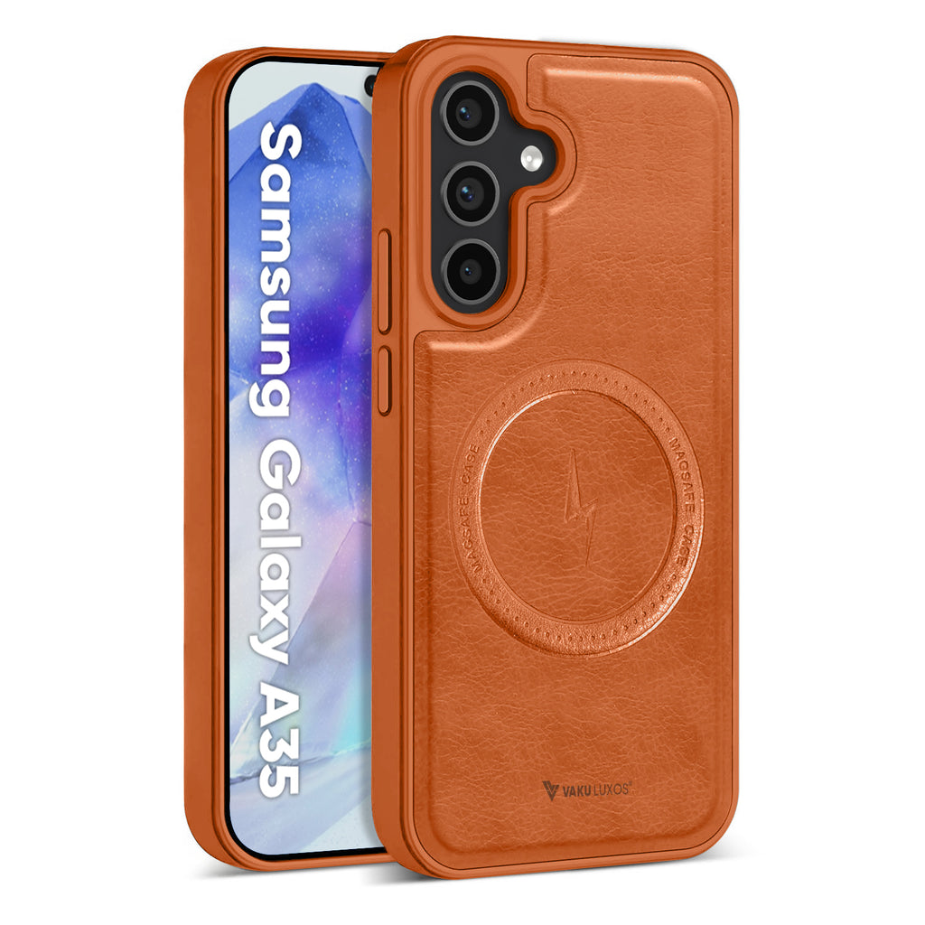 Vaku ® Samsung Galaxy A35 5G Maxtron Leather Stitched Magnetic Magsafe Back Cover