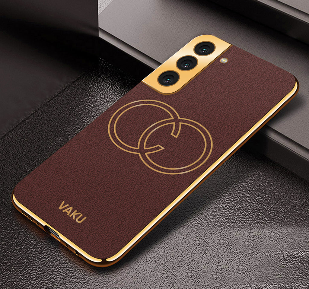 Vaku® Samsung Galaxy S22 Skylar Leather Pattern Gold Electroplated Soft TPU Back Cover