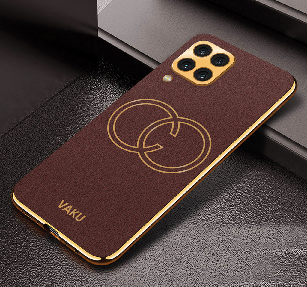 Vaku® Samsung Galaxy M33 5G Skylar Leather Pattern Gold Electroplated Soft TPU Back Cover