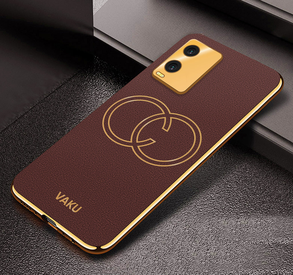 Vaku® Vivo T1x  Skylar Leather Pattern Gold Electroplated Soft TPU Back Cover