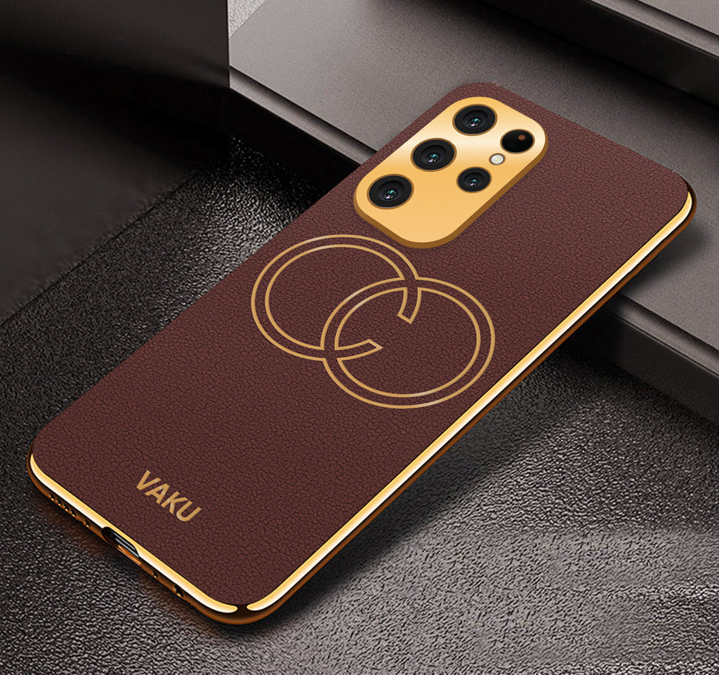Vaku ® Samsung Galaxy S22 Ultra Skylar Leather Pattern Gold Electroplated Soft TPU Back Cover