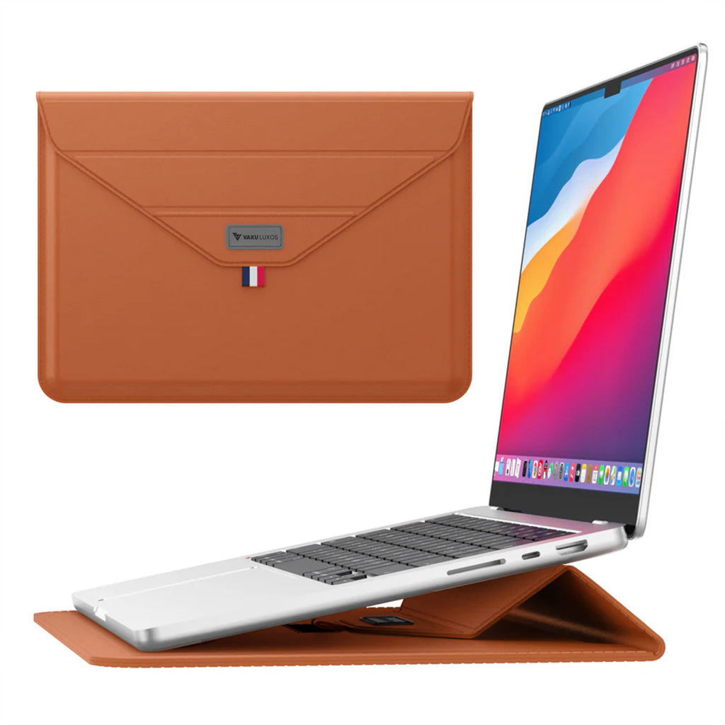 Vaku Luxos ® URBANMATE MacBook & Laptop Sleeve 15/15.6 Inch Vegan Leather Ultra-Thin Protection Sleeve With Built-in Stand