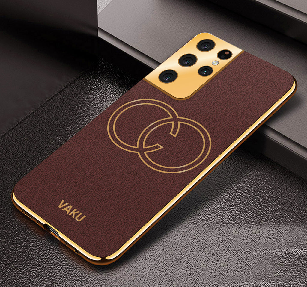 Vaku® Samsung Galaxy S21 Ultra Skylar Leather Pattern Gold Electroplated Soft TPU Back Cover