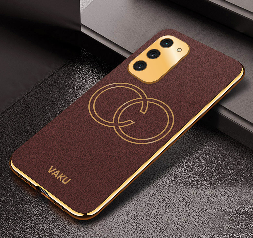 Vaku® Samsung Galaxy S23 Skylar Leather Pattern Gold Electroplated Soft TPU Back Cover