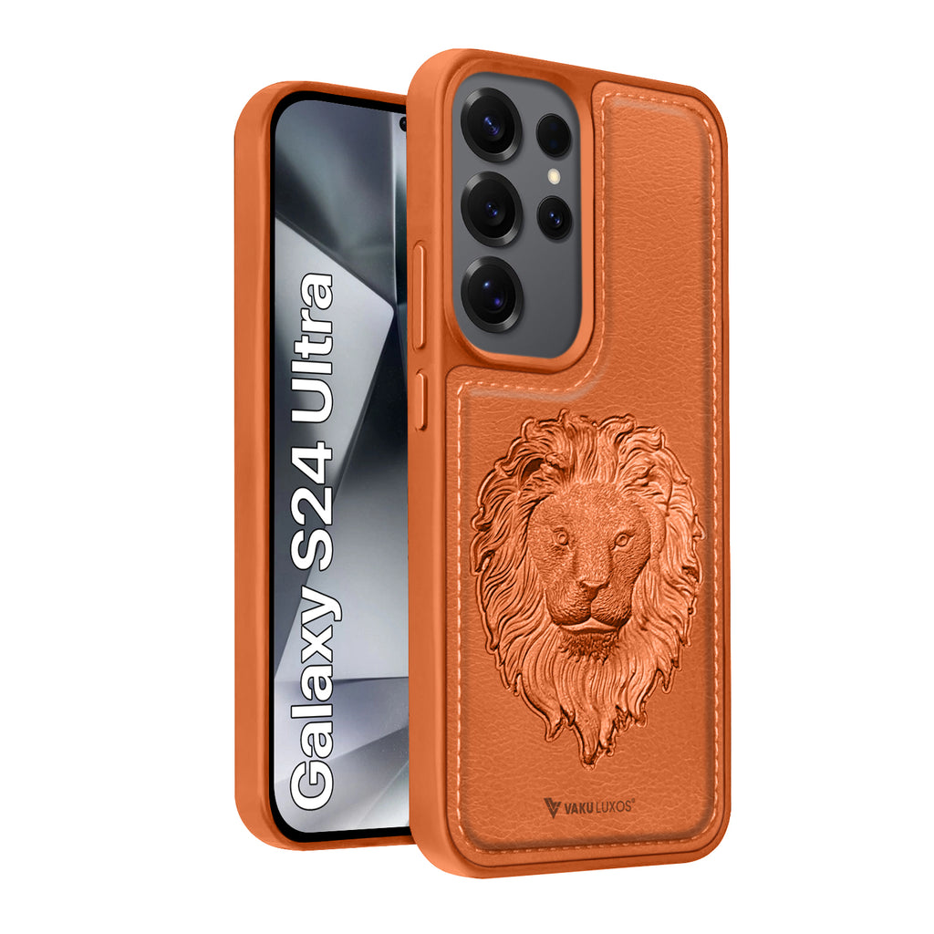 Vaku ® Samsung Galaxy S24 Ultra Lion Embossed Luxury Designer Leather Protective Back Cover