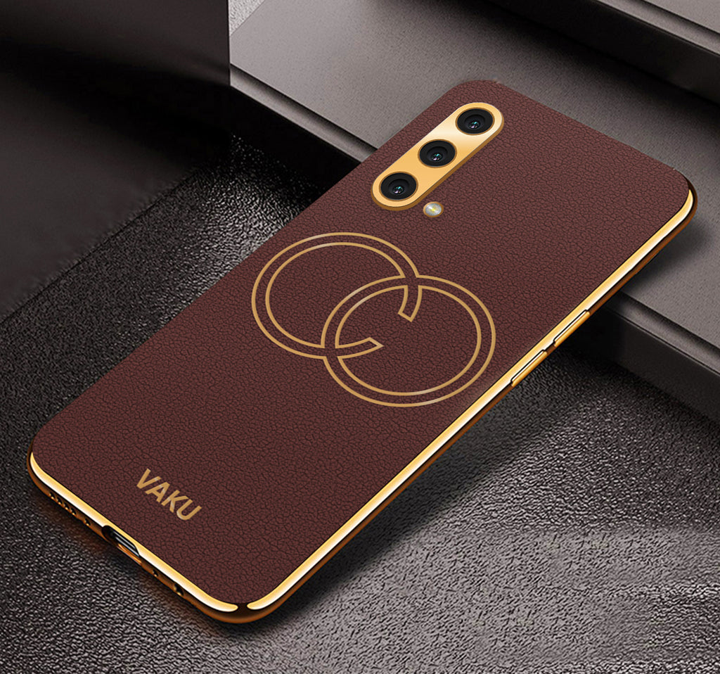 Vaku® OnePlus Nord CE Skylar Leather Pattern Gold Electroplated Soft TPU Back Cover