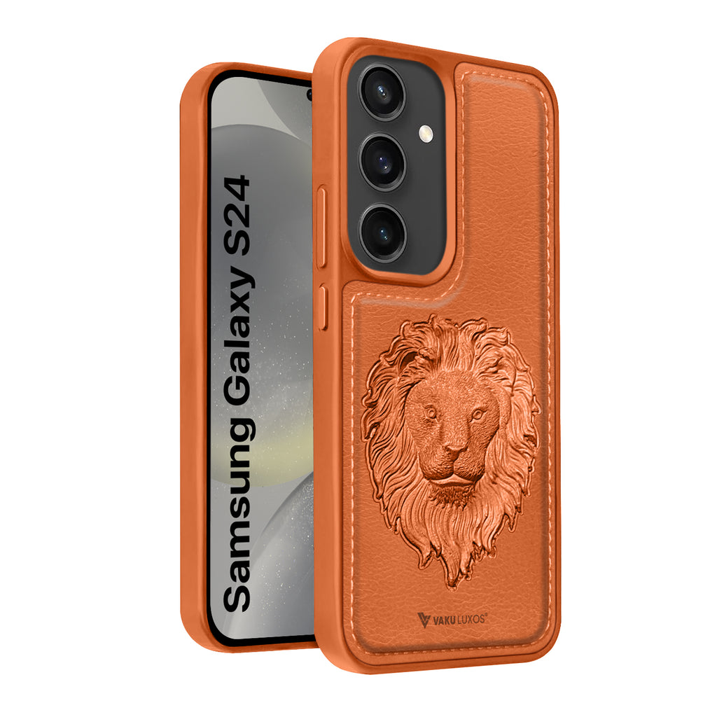 Vaku ® Samsung Galaxy S24 Lion Embossed Luxury Designer Leather Protective Back Cover