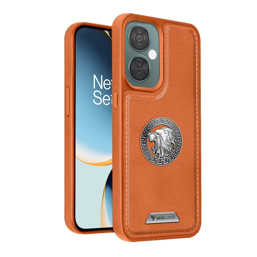 Vaku ® OnePlus Nord CE 3 Lite Regal Shield Metal Lion Engraved Leather Back Cover