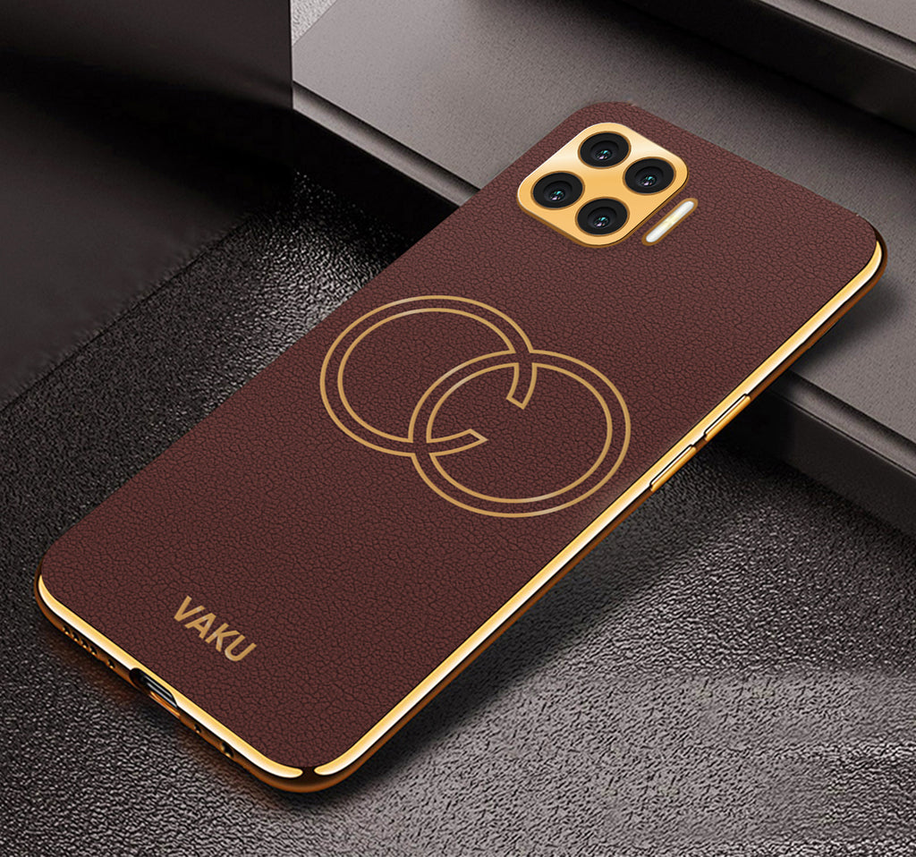 Vaku® Oppo F17 Skylar Leather Pattern Gold Electroplated Soft TPU Back Cover