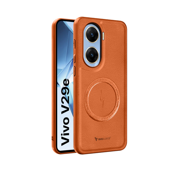 Vaku ® Vivo V29e 5G Maxtron Leather Stitched Magnetic Magsafe Back Cover
