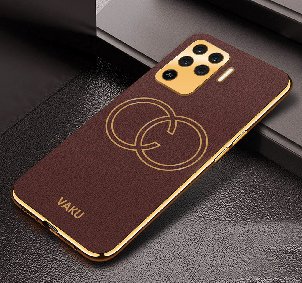 Vaku® Oppo F19 Pro Skylar Leather Pattern Gold Electroplated Soft TPU Back Cover