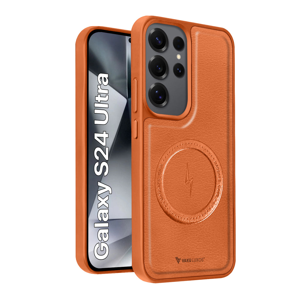 Vaku ® Samsung Galaxy S24 Ultra Maxtron Leather Stitched Magnetic Magsafe Non-Slip Grip Shockproof Back Cover