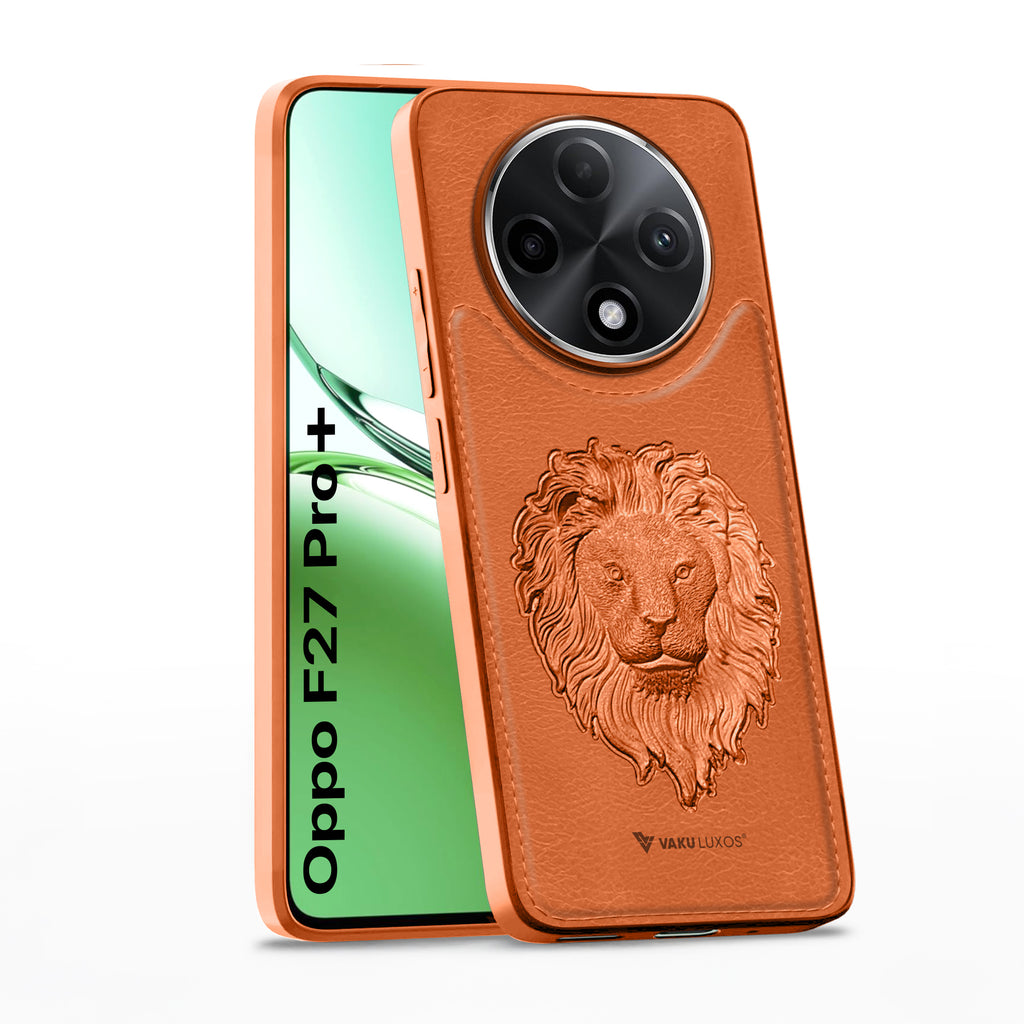 Vaku ® Oppo F27 Pro Plus 5G Lion Embossed Luxury Designer Leather Back Cover