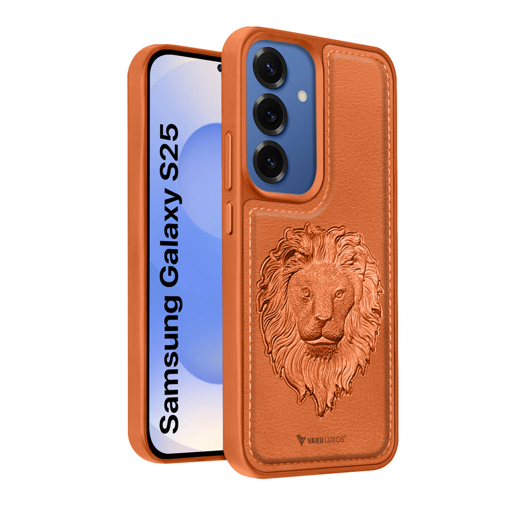 Vaku ® Samsung Galaxy S25 Lion Embossed Luxury Designer Leather Protective Back Cover