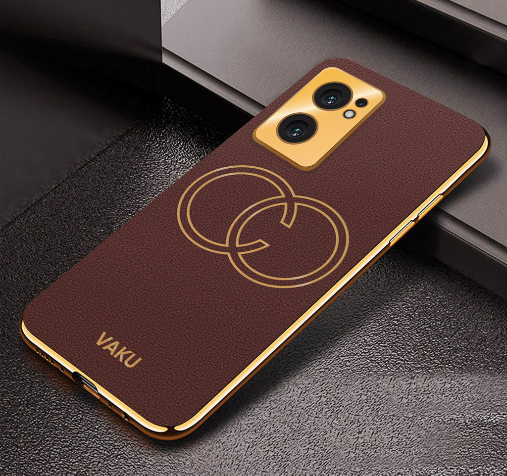 Vaku® Oppo Reno7 5G Skylar Leather Pattern Gold Electroplated Soft TPU Back Cover