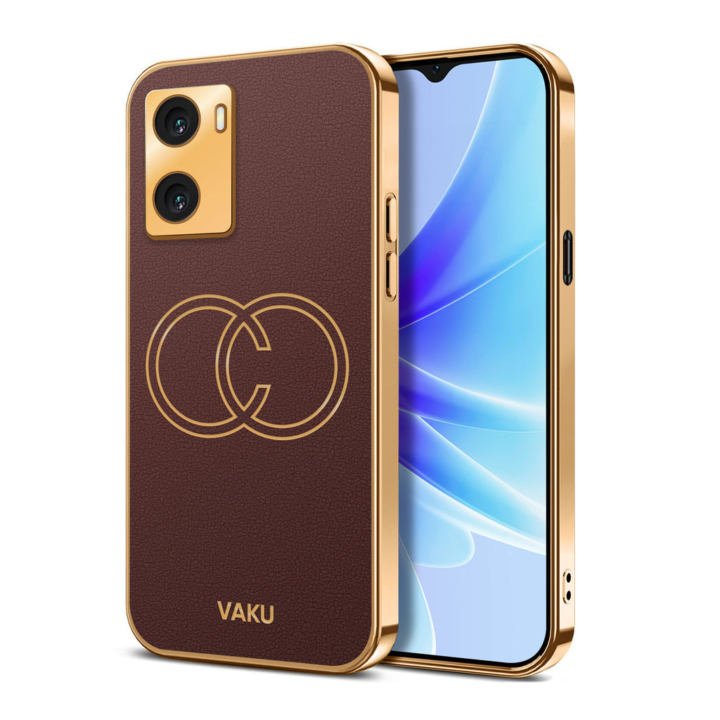 Vaku ® Oppo A77 4G Skylar Series Leather Stitched Gold Electroplated Soft TPU Back Cover