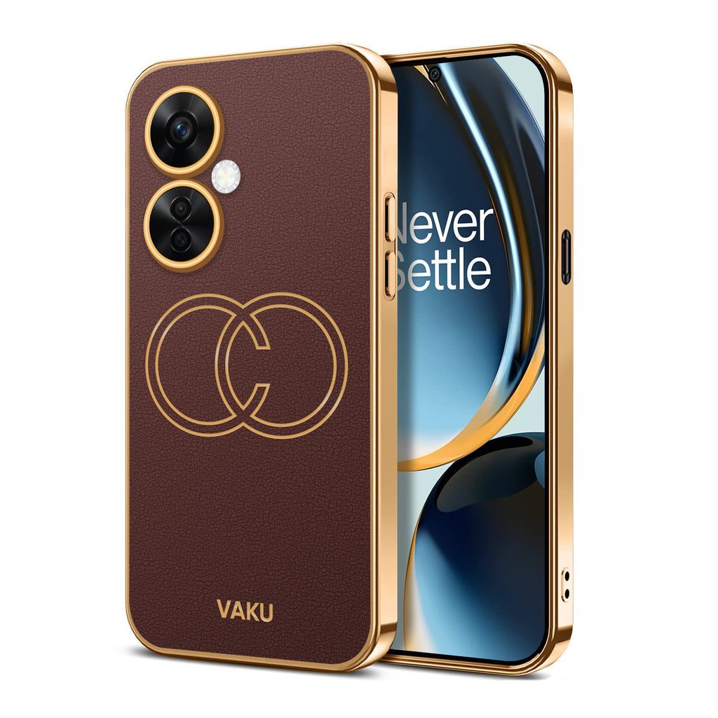 Vaku ® OnePlus Nord Ce 3 Lite 5G Skylar Series Leather Stitched Gold Electroplated Soft TPU Back Cover