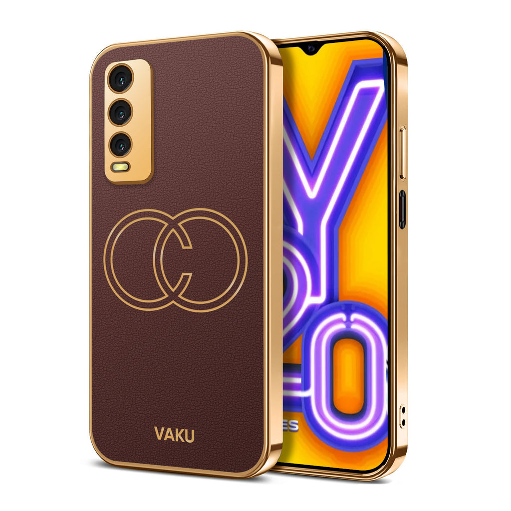 Vaku ® Vivo Y20 Skylar Leather Pattern Gold Electroplated Soft TPU Back Cover