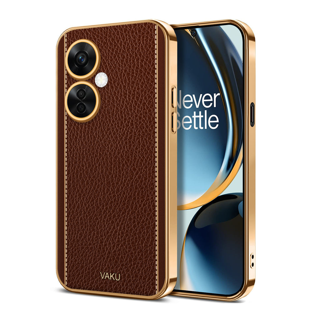 Vaku ® OnePlus Nord CE 3 Lite 5G Luxemberg Series Leather Stitched Gold Electroplated Soft TPU Back Cover