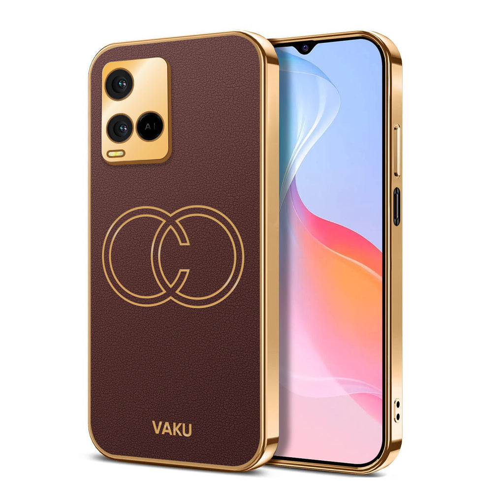 Vaku ® Vivo Y21A Skylar Leather Pattern Gold Electroplated Soft TPU Back Cover